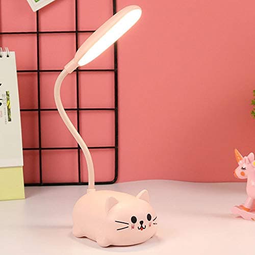 KoudHug Kids Lamp, LED Desk Lamp for Kids, Cute Cat Lamp Kawaii Desk Accessories, Flexible Gooseneck Eye-Care Cartoons Small Desk Lamp Girls Gifts (Pink)