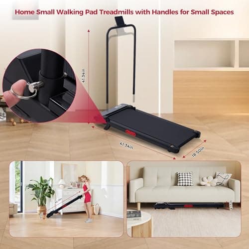 Walking Pad with Handle Bar, 3.0HP Foldable Folding Treadmills for Home Small, 3 in 1 Portable Treadmill with Handles, Small Walking Pad Treadmill Home with Remote Control, 320LB Capacity 5