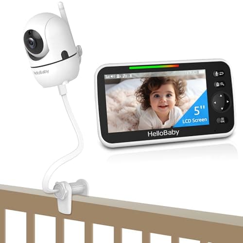 HelloBaby Baby Monitor No WiFi with Crib Clip, 5'' IPS Screen and 30-Hour Battery Life, Baby Monitor with Camera and Audio, Flexible Clamp Mount with Long Gooseneck Arm by Hello Baby