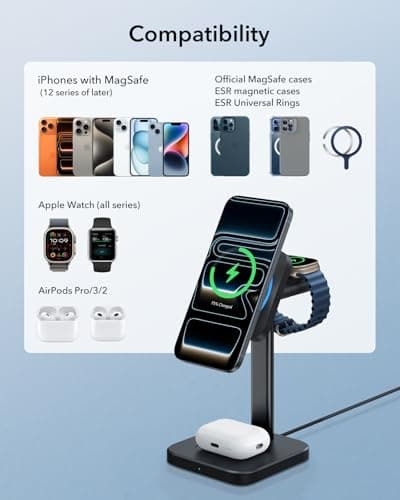 ESR for MagSafe Charger Stand, 3 in 1 Charging Station with CryoBoost, Phone-Cooling Wireless Charging, 15W MagSafe Stand, for iPhone 17/16/15/14/13/12, AirPods, Apple Watch, Black 6