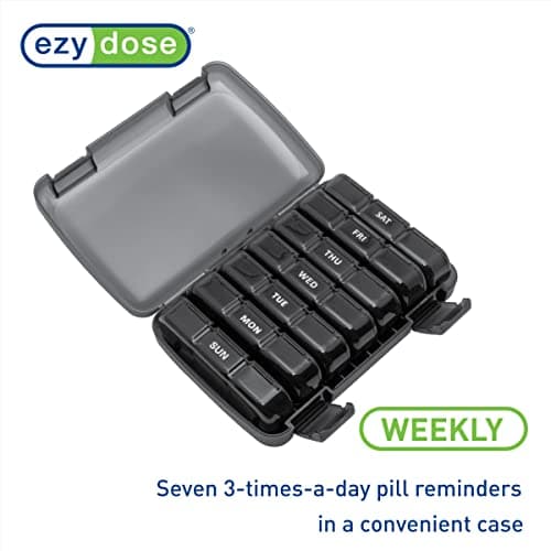 Ezy Dose Weekly (7-Day) Daily Medtime Pill Organizer Case, Vitamin Planner and Medicine Container, Removable Large Pop-Out Individual Compartments, 3 Times a Day, Travel Friendly Black, BPA Free 6
