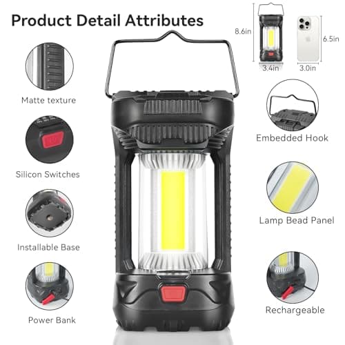 AlpsWolf Camping Lantern Rechargeable, 1000LM 4000mAh Rechargeable Lanterns 4 Light Modes LED Lantern for Camping, Hiking, Power Outages, Emergencies (2Pack-Black) 5