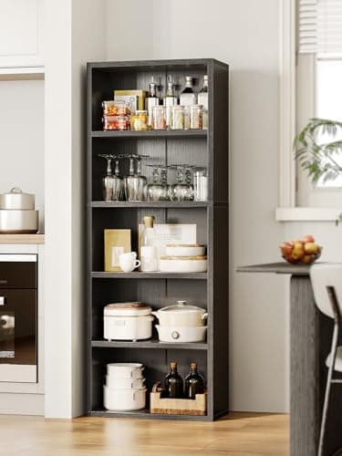 Casaottima 5-Tier Open Bookshelf and Bookcase, Floor Standing Display Storage Shelves for Living Room, Tall Book Shelf for Bedroom, Home Office, Dining Room, Black 8