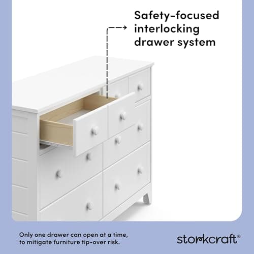 Storkcraft Moss 6 Drawer Dresser (White) – GREENGUARD Gold Certified Nursery Dresser, Safety-Focused Interlocking Drawer System, Chest of Drawers for Bedroom, Wood Craftsmanship 5