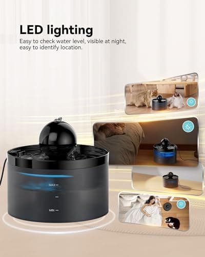 Cat Water Fountain: 67oz/2L Cat Fountain with Ball - Super Quiet Pet Water Fountain - Cat Fountain with Filter for Keeping Water Purified - Built-in Led Light Attracting Cats to Drink Water GOOSTOO 6