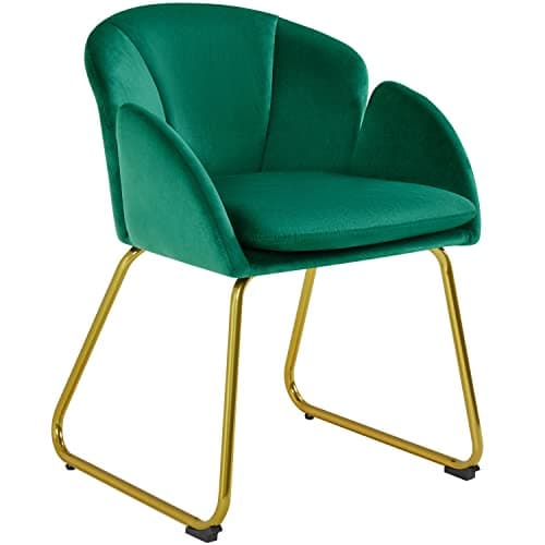 Yaheetech Flower Velvet Vanity Chair, Modern Side Chair Armchair with Golden Metal Legs for Living Room/Dressing Room/Bedroom/Home Office/Kitchen, Green