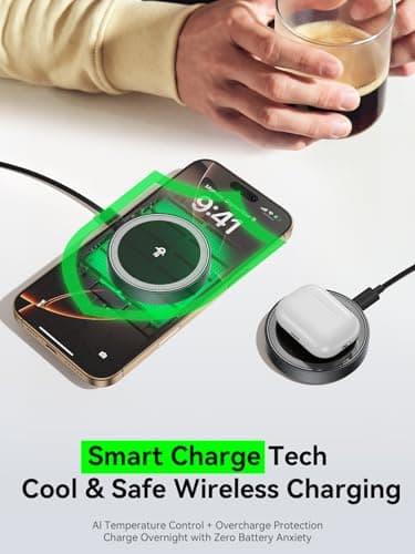 THREEKEY 2 Pack 15W Qi2 Certified Magnetic Wireless Charger 6.6ft Cable, Fast Charging Pad for iPhone 17-12&Airpods Series(20W Adapter Included) 5