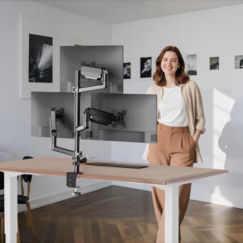 WALI Triple Monitor Mount for 13-32 inch Screens, Full Adjustable 3 Monitors Desk Mount with Clamp & Grommet Base, Gas Spring Monitor Arm, up to 19.8lbs Each, VESA 75x75 100x100 mm (GSDM003XL), Black 6