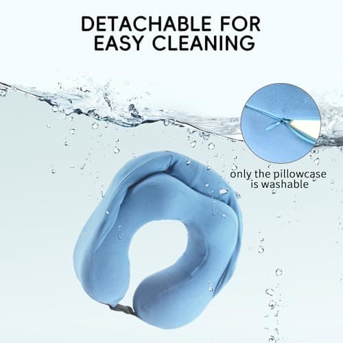 ALLINCOZY Travel Pillow with Hood for Airplane, 100% Pure Memory Foam Hooded Neck Pillow for Traveling, Car, Office, Soft, Machine Washable, Easy Storage, Blue 5