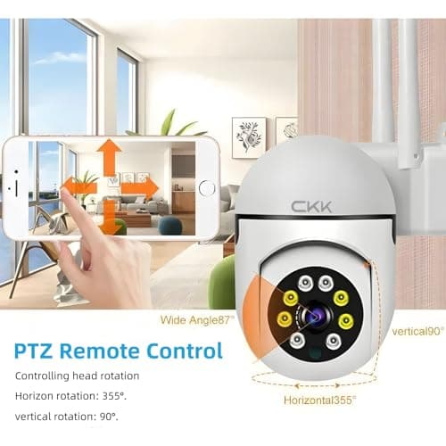 CKK 1080P Security Camera Wireless, 2 Pcs 2MP PTZ WiFi Home Camera (2.4G/5G Dual-Band), 360° Pan/Tilt, Color Night Vision, Motion Alerts, 2-Way Audio, Compatible with Alexa, SD/Cloud Storage 7