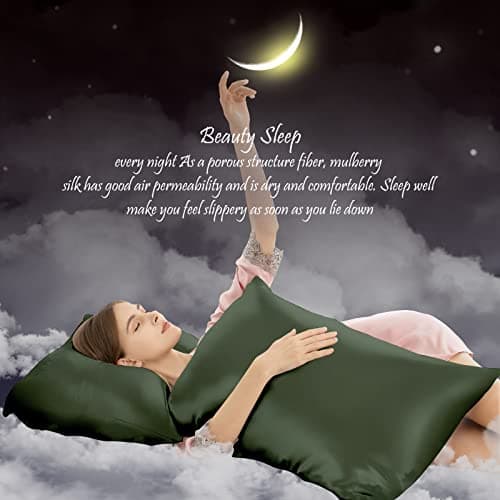 Silk Pillow Cases for Hair and Skin Mulberry Silk Pillowcase Soft Breathable Smooth Both Sided Natural Silk Pillow Cases with Zipper Beauty Sleep1 Pack for Gift(Standard,Green) 7