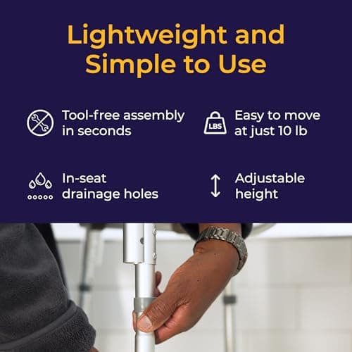 Drive Medical Shower Chair with Back & Padded Arms - Adjustable Height Bath Seat for Safety & Comfort - Lightweight Aluminum Construction- 350 Lb Capacity - White 6