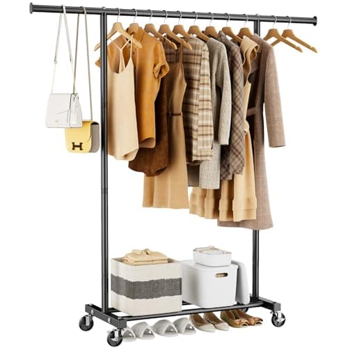 Clothes Clothing Garment Rack with Wheels,46.5" L Heavy Duty Rolling Clothing Racks for Hanging Clothes, Metal Sturdy Closet Rack Clothes Hanger Rack for Coats, Shirts, Dress, Black