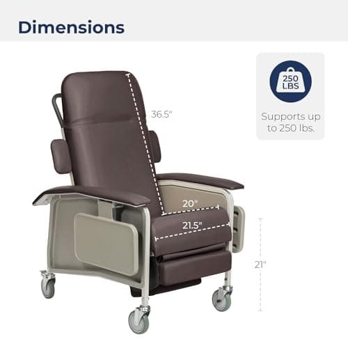 Drive Medical 4 Position Clinical Care Geri Chair Recliner, Reclining Padded Chair with Armrests, Chocolate 7