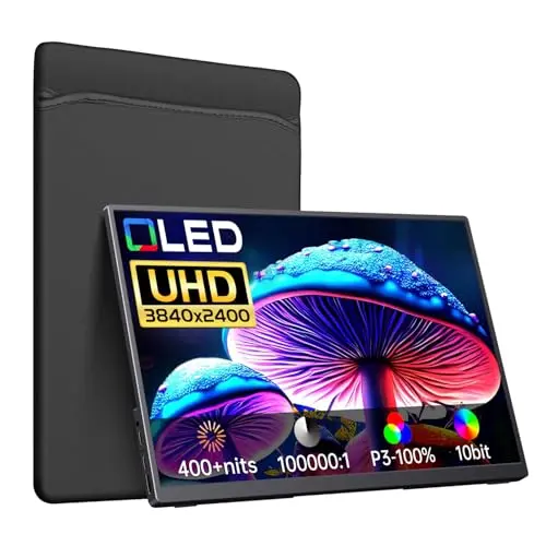 VOKENSU Portable Monitor OLED 4K 3840×2400, 14" Ultra Slim Travel Monitor, 400+ Nits |100% DCI-P3 | 1000000:1 Contrast, HDMI USB C External Monitors for Laptop Mabook PC