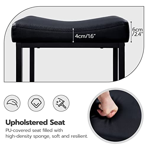 HOOBRO Bar Stools, Set of 2 Bar Chairs, Counter Height Stools, Saddle Barstools with Curved Surface, 24.8 Inches, 2.4" Thick Upholstery, for Kitchen, Dining Room, Cafe Black BB10BY01 10