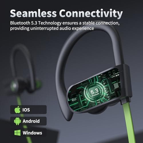 JOYWISE Bluetooth Headphones, Wireless Earbuds IPX7 Waterproof Bluetooth 5.3 Headphones with 16Hrs Playtime Stereo Bass Headsets with Mic Running Headsets with Earhooks for Sports Running Workout 8