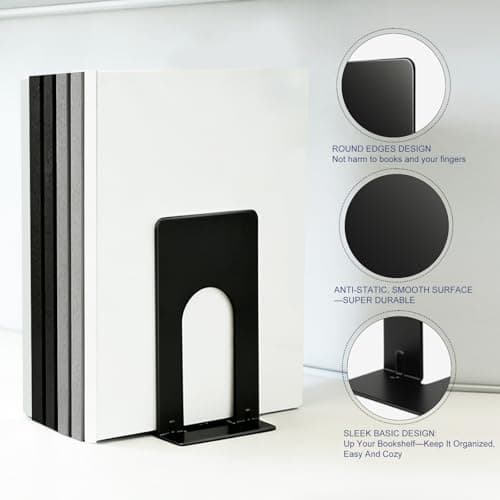 WSYDKNS Book Ends for Shelves, 4 Pack Metal Bookends, Compact Book Stopper for Small Books, CDs, Vinyl Records, Desk & Classroom Organizer, 3.9x2.8x5.2 Inch 6