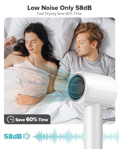 FENTGO Negative Ionic High Speed Hair Dryer, Professional Brushless Blow Dryer with Diffuser and Nozzle for Fast Drying, 2 Speeds & 4 Temps Thermo-Control, Lightweight & Quiet for Home & Travel 6