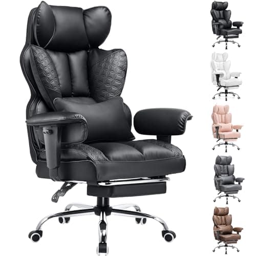 COMHOMA Big and Tall Office Chair Heavy Duty Wide Ergonomic Gaming Chair with Deluxe Embossing Leather with Foot Rest 150°Reclining Adjustable Armrests Pocket Spring Back Support and Without Pillow
