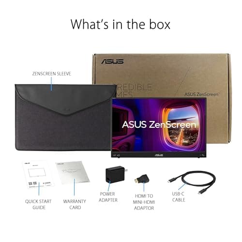 ASUS ZenScreen 16” (15.6 inch viewable) 1080P USB-C Portable Monitor (MB16AHV) - Full HD, IPS, Blue Light Filter, Anti-glare, Mini HDMI, Kickstand, Tripod Mountable, Protective Sleeve, 3 year warranty 9