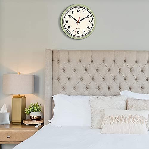 Foxtop Retro Wall Clock 9.5 Inch Green Kitchen 50's Vintage Design Round Silent Non Ticking Decorative Battery Operated Quartz Metal Clock for Classroom Office Home 9