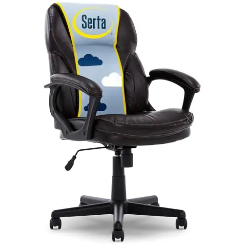 Serta Manager Office Chair, Ergonomic Computer Chair with Layered Body Pillows, Contoured Lumbar Zone, Faux Leather, Roasted Chestnut Brown