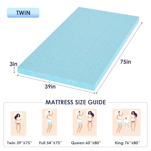 PayLessHere 2 Inch Gel Memory Foam Mattress Topper/Gel Infused Mattress Topper/CertiPUR-US Certified/Easy to Clean, (Twin) 7