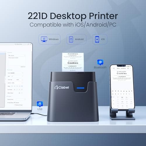 CLABEL Desk Bluetooth Barcode Label Printer: 221D Label Maker with Direct Thermal Printing, 2 Inch Print Width for Barcodes Address Office Warehouse with 1 Roll Label 7