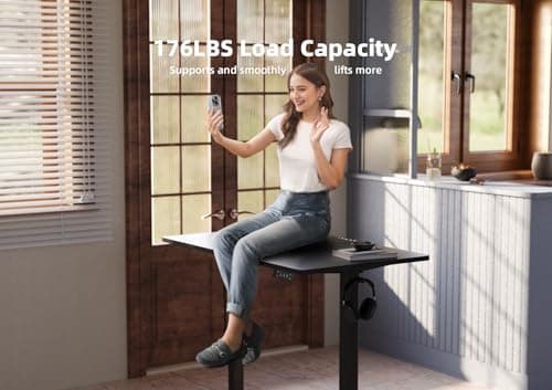 Seang Standing Desk with Adjustable Height, 48x24 Inch Electric Stand Up Desk for Home Office, Studio, Computer Workstation, Black Top 8