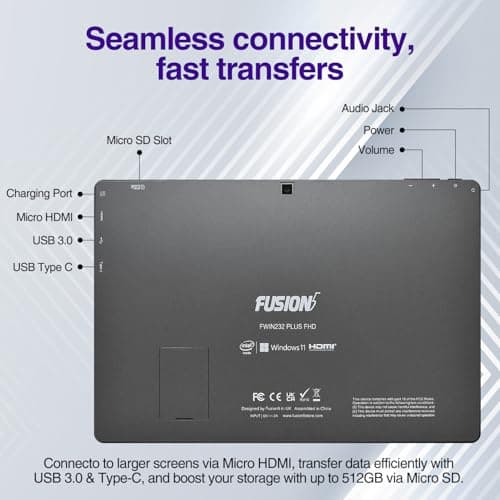 Fusion5 10.1" Windows 11 Professional Tablet PC - Ultra Slim Full HD Windows Tablet Computer - 8GB RAM, 256GB M.2 SSD, 10 Inch Display, 5G WiFi, Intel Quad-Core CPU, USB 3.0, Micro HDMI, Dual Cameras 4