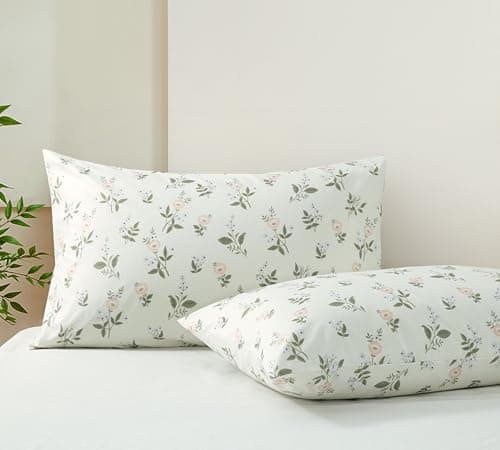 Pillows Cases Queen Size Set of 2, 20x30 Yellow Flower Pillow Cases Printed Pillow Cases, Soft Breathable and Non Shrinking Purple Floral Pillowcases Envelope Closure Pillowcase