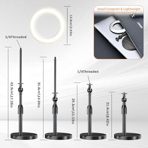 Portable Travel Ring Light for Laptop Zoom Video Conference, 5'' Bright Circle Light with Extendable Stand, Small Halo Lighting with Phone Holder for Video Recording Live Stream Facetime Photography 5