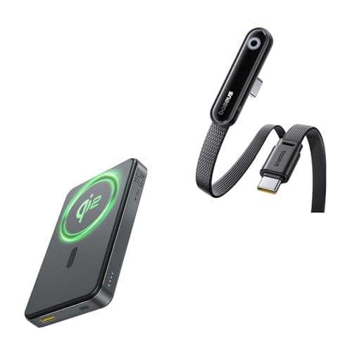 Baseus Magnetic Portable Charger for iPhone, 10,000mAh 15W Magsafe Power Bank, Qi2 Certified Fast Charging Wireless Battery Pack USB C Cable, 100W Right Angle USB C Charger Cable