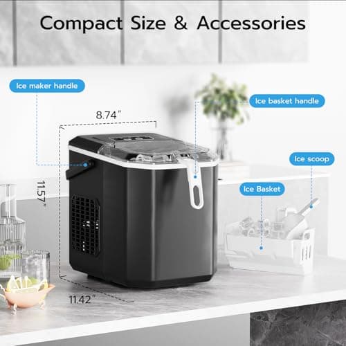 ZAFRO Countertop Ice Maker, 26Lbs/24H, 9 Bullet Cubes in 6 Mins, Self-Cleaning Portable Ice Machine with 2 Ice Sizes (S/L), Quiet Compact Design, Double Handles, for Home, Party, RV, Camping, Black 7
