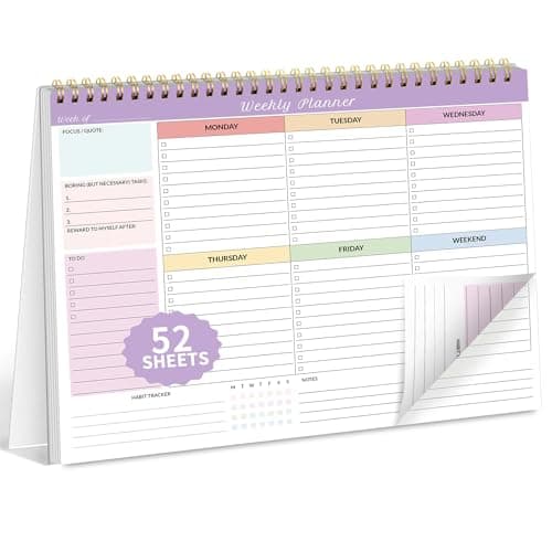 SUNEE Weekly To Do List Notepad - Last for 2 Years, 52 Undated Sheets, 8.5"×11", Spiral Weekly Desk Planner Pad for Adults and Kids, School, Home & Office - Purple