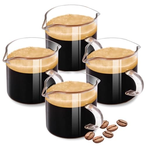 HCengTriz Espresso Cups 4-Piece set, 4 OZ Double Spout Cup with Handle, Espresso Shot Glass with V-Shaped Spout for Espresso Machine, Milk Cup (Espresso cups)