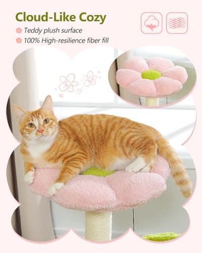 MUTTROS Flower Cat Tree, 28" Cat Tower with Cozy Flower Perch, Large Hammock for Indoor Small Cats, Cute Cat Tree with Sisal Scratching Post and Fur Toy Ball for Kittens, Pink 7