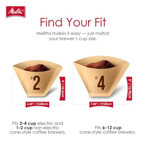 Melitta #4 Cone Coffee Filters, Natural Brown, 100 Count (Pack Of 6), 600 Total Filters - Fits all 8-12 Cup Cone Coffee Makers and Pour-Overs, Compostable, Tear-Resistant 8