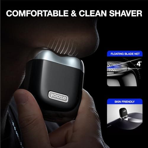 yoose Alloy Mini Shaver, Portable Electric Razor for Men, IPX7 Waterproof, Dry Shave, USB-C Rechargeable, Easy to Clean Magnetic Detachable Head, Cordless Electric Shaver, 60 Mins Runtime, Black 7