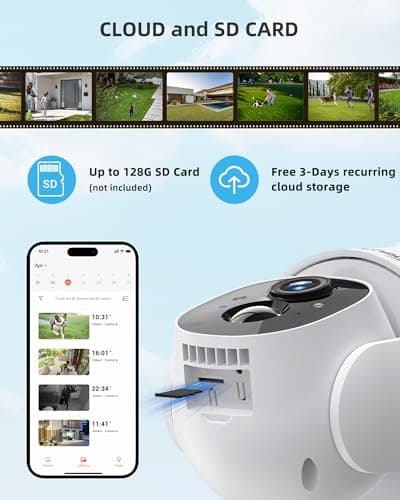 Solar Security Cameras Wireless Outdoor, 2K WiFi Cameras for Home Security, 360° PTZ Surveillance Camera with PIR, Color Night Vision, 2-Way Talk, IP66 Waterproof, SD/Cloud, Work with Alexa (2 Pack) 6