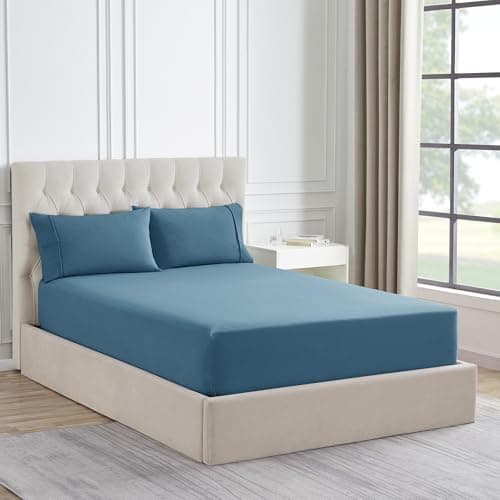 Queen Flannel Fitted Sheet Only with Full Elastic & Built in Corner Sheet Straps to Prevent Shifting - Soft & Breathable Flannel Bottom Sheet, Queen, Teal