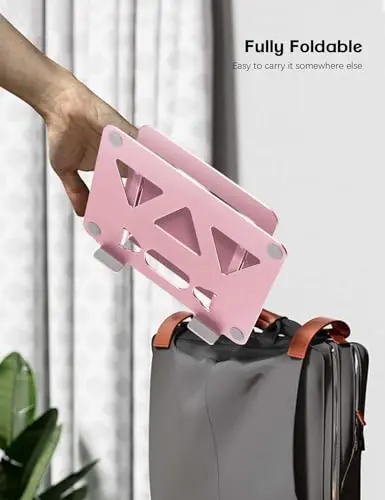Aoviho Laptop Stand Holder, Adjustable Desk Laptop Riser, Foldable Notebook Computer Stands for MacBook Air Pro HP Lenovo Dell Samsung Chromebook, Up to 15.6 inch, Rose Gold 7