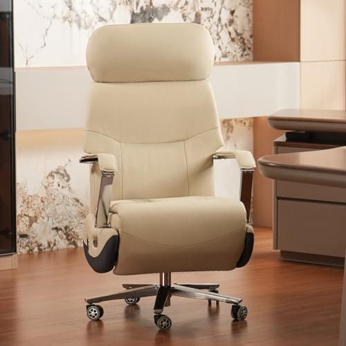 Kinnls Carlo Ergonomic Power Recliner Chair for Long Hours, Leather Electric Luxury Office & Home Desk Chair with Back Heating and Ventilation, 3-Speed Cooling, 400Lbs Capacity (Light Coffee) 4