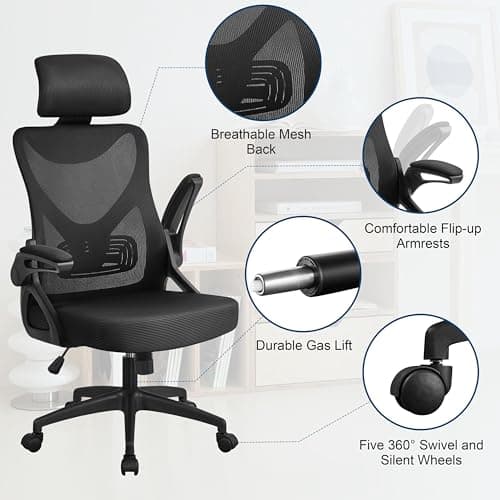 Yaheetech Ergonomic Office Chair, High Back Desk Chair with Headrest and Flip-up Armrest Lumbar Support for Home Office Meeting Room Study, Black 5