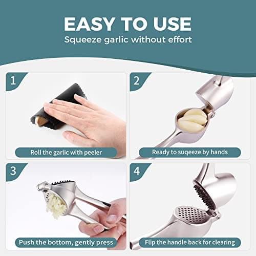 KITEXPERT Garlic Press, Premium Garlic Mincer with Ergonomic Grip Handle, Professional Garlic Presser Crusher and Peeler Set, Sturdy Ginger Press for Nuts & Seeds, Easy to Clean and Dishwasher Safe 6