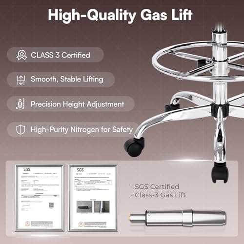 SUPERJARE Drafting Chair with Back, Adjustable Foot Rest Rolling Stool, Multi-Purpose Office Desk Chair, Thick Seat Cushion for Home Bar Kitchen Shop - Black 8