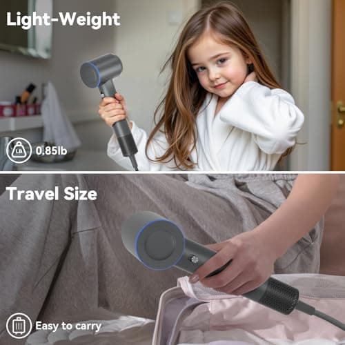 Hair Dryer,160000 RPM Ionic Hair Drye,Portable Lightweight Blow Dryer with 500 Million Negative Ions, High-Speed Hair Dryer with Magnetic Diffuser & Nozzle for Home and Travel 6