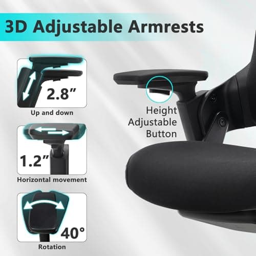 CLATINA Ergonomic High Swivel Executive Chair with Adjustable Height Head 3D Arm Rest Lumbar Support and Upholstered Back for Home Office Black 5