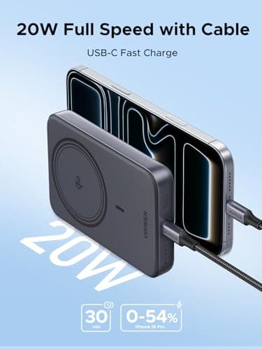 UGREEN Magnetic Power Bank Qi2 Certified 15W Fast Charging Wireless Battery Pack Slim 10000mAh Magsafe Portable Charger with 20W USB-C for iPhone 17/16/15/14/13/12 Series Black 6